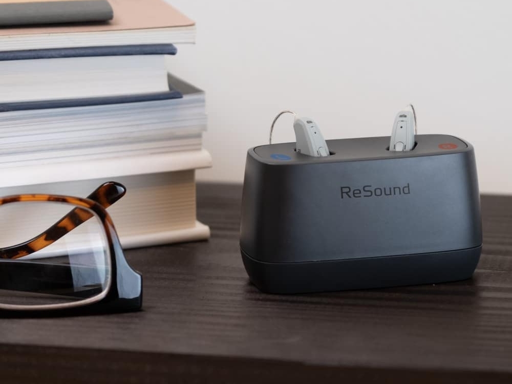 Rechargeable hearing aids and charging case fit at Sound Advice in Burbank, CA